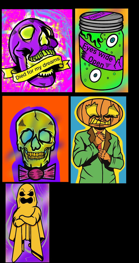 5 piece spooky sticker set